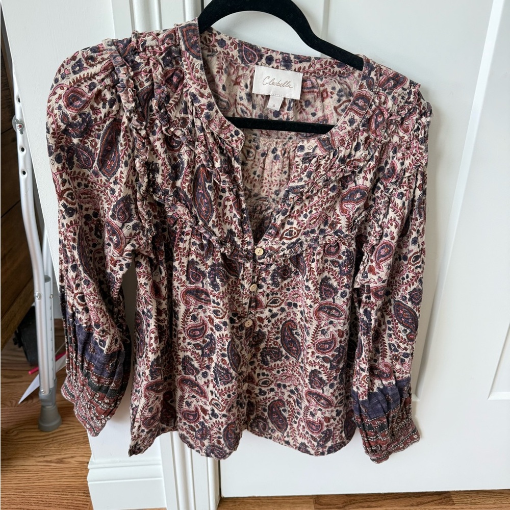Cleobella Paisley Button-Front Blouse in Mauve and Navy - Picture 14 of 14